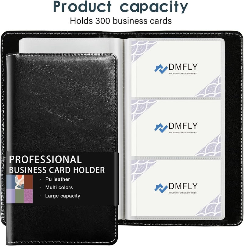 DMFLY Leather Professional Business Card Holder Organizer Book - 300 Card Capacity Premium PU Folder with Soft Cover, Name Card Credit Cards Binder for Men/Women, Elegant Black - Image 4